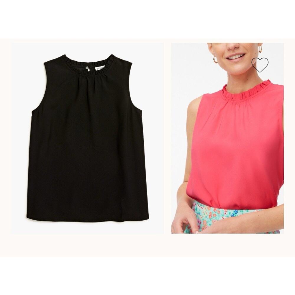 J.CREW Women’s Sleeveless Ruffle-Neck Top in Black-Size Large NEW